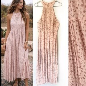 Altar’d State Floral Tiered Maxi Dress Halter Neck Pink Cottagecore Boho Large